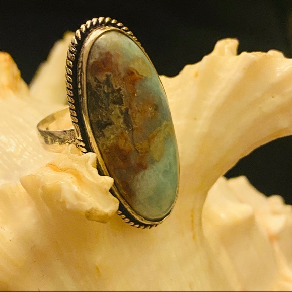 Caribbean Larimar statement Handcrafted ring - Picture 3 of 6
